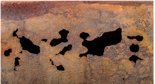 Figure 2. When corrosion occurs, it eats away at pipe in various places, creating holes. 